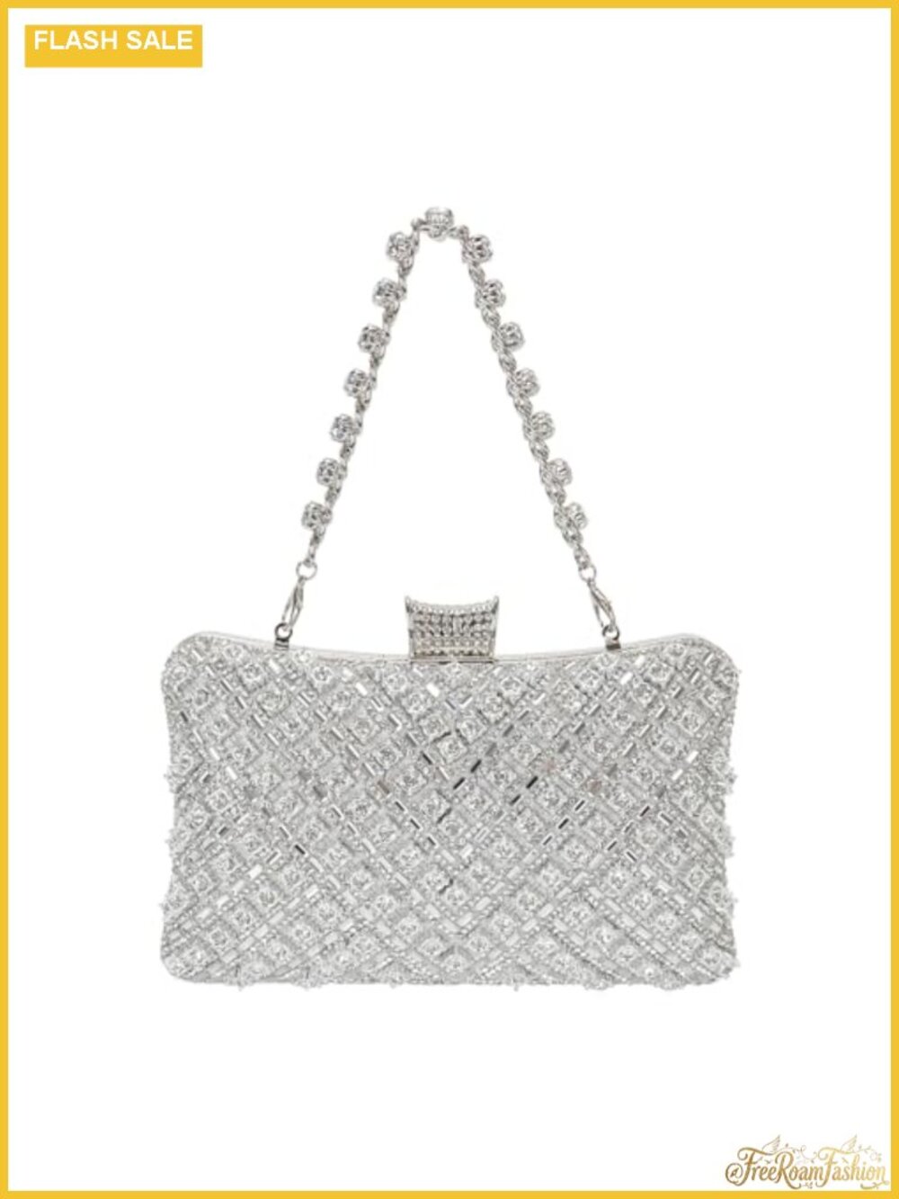Sparkly Rhinestone Crystal Clutch Evening Bag w/ Chain Crossbody